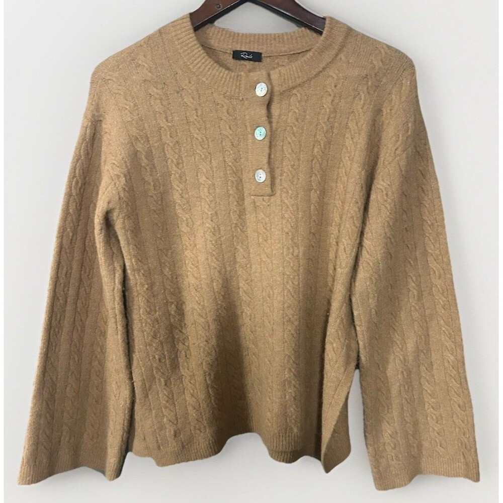 Rails Luma Wool Blend Brown Cable Knit Quarter Button Sweater Dropped Sleeve Med